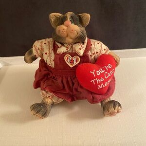 Beanbag Sitting Cat In Jumper Dress. Ceramic Head, Hands, Feet.